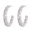 Silver square hoop earrings with irregular hammered texture and modern metallic finish - Steel Color Hammered Hoop (2039)