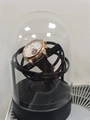 Automatic watch winder box featuring a rose gold watch with brown leather strap - Black-Rechargeable-Type A / Single Slot-Rechargeable