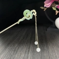 Bastoncino per capelli dorato con motivo a nuvole e nappe di perle bianche eleganti - Bottone Pingan Xiangyun-Blu