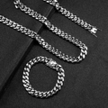 Conjunto de collar y pulsera de acero de titanio plateado con eslabones cubanos - Collar 14mm/60cm / Color Acero