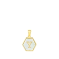 Golden hexagonal necklace pendant with white mother-of-pearl and letter Y detail - Letter Y