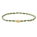 Handmade green tube bead bracelet with minimalist gold metallic sphere accents - Dark Green