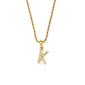Gold rope chain necklace featuring a sparkling zircon-encrusted letter K pendant - Letter K