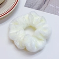 White plush faux fur hair scrunchie for women with soft texture and high elasticity - White