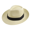 Classic creamy-white panama fedora hat with elegant black ribbon for sun protection - Beige