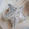 Star-shaped Christmas ornament in silver white with glitter sequins and pearl chain - Glitter Glass Five-pointed Star 11CM