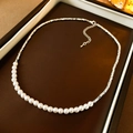 Detail of baroque pearl and silver faceted bead necklace with lobster clasp and chain - Silver Crushed Silver Pearl Color Block Necklace (16#)