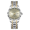 Luminous quartz watch with two-tone gold-silver strap and diamond markers dial - GD310 Beige Dial