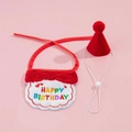 Detail of red pet birthday bandana with embroidery and matching mini party hat set - Red Birthday Set