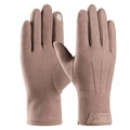 Gants d'hiver en maille thermique café clair avec écran tactile et écusson de cerf en cuir - Étiquette Cerf - Poil de Lapin Café