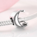S925 sterling silver crescent moon charm bead with beaded edges on a snake chain bracelet - Crescent Moon