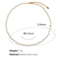 Elegant opal beaded necklace with gold stainless steel spacers and 40+5cm adjustable chain - 40+5cm / 5.8mm / White