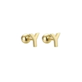 Polished gold-plated stainless steel stud earrings featuring minimalist letter Y design - Letter Y (T55662) / Gold