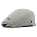 Light gray linen flat cap with adjustable metal buckle and side button detail - Adjustable / Light Gray
