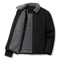 Chaqueta de invierno para hombre forrada en felpa gris con bolsillos cargo - M / Negro