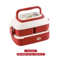 Red double-layer rabbit lunch box, 1L capacity with handle and secure side buckles - Small / Red