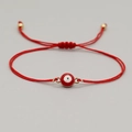 Red braided rope evil eye bracelet with adjustable knot and golden bead accents - Red String RWB Evil Eye (JS-B220033A)