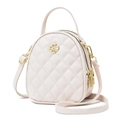 Bolso redondo rosa acolchado de cuero PU con herrajes dorados y correa ajustable - Blanco Roto
