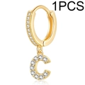 Gold plated hoop earring with letter C pendant and micro-paved cubic zirconia - Single Letter Earring C