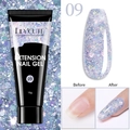 Gel per allungamento unghie LILY'CUTE tonalità 09 con glitter brillanti in tubetto 15g - 09-Glitter Argento