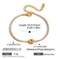 Gold stainless steel tennis bracelet with white zircon stones and O-shaped pendant charm - Letter O (JDB0305011-O)