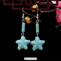 Ethnic star turquoise earrings with vintage drop tassel design measuring approx. 4.5x2.3cm - 14-Bamboo Starfish