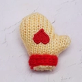 Beige knitted mini mitten with red heart embroidery for Christmas DIY decorations - Beige Knit Glove with Heart Pattern 1PC