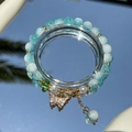 Blue ice-cracked bead bracelet with gold butterfly pendant and white pearl detail - S028-blue Gold Butterfly Cheese Milk Tea Bracelet #sz224