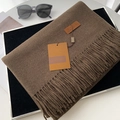 Thick dark coffee cashmere feel scarf with fringe and premium leather brand tag - 36# Coffee
