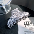 Large grey and white marble pattern acetate hair claw clip with sleek ink texture - Lines Gray 10cm