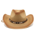 Herren Western-Strohhut im Cowboy-Stil mit Lederband und Sternverzierungen für den Sommer - M (56-58cm) / Natürlicher Farbverlauf Stern und Knochen Ornament Stil (4)