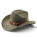 Chapeau de cowboy en daim vert olive avec bande en cuir tressé marron et boucle métal - M(56-58cm) / Vert Militaire