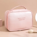 Pink waterproof rectangular travel cosmetic bag with shiny finish and carry handle - Handheld Large / Pink