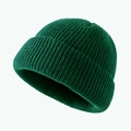 Winter rib-knit dark green acrylic beanie hat with a classic cuffed brim design - 56-58cm(Elastic) / Dark Green