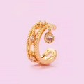 Detail of gold ear cuff with double-layer beaded texture and sparkling zircon pendant - Double Layer with Pendant Style(A2211) / KC Gold
