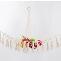 Handmade beige cotton rope fruit hammock with wooden beads and hanging rings for kitchen - Triangle Doll Mesh Pocket