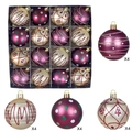 Lot de 16 boules de Noël violettes et champagne avec motifs de flocons de neige scintillants - Style Décor Mauve / 6cm 16 Pièces / Mauve