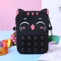 Black cat silicone pop-it shoulder bag with colorful cartoon strap for kids - Black