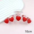 Molla per capelli trasparente da 10cm con cinque cuori rossi opachi per donna - Molletta a Cuore da 10cm