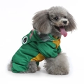 Green frog-shaped waterproof dog raincoat with a transparent hood and four-leg coverage - Frog Four-Legged Raincoat (YY39)