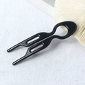 Detail view of the glossy black U-shaped resin hair fork for elegant hair styling - 9cm Fishtail Double Prong (Black) / 9cm U-Shaped Hair Fork / Black