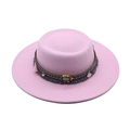 Pink wool felt fedora hat featuring bohemian tassel band with beads and metal charms - Pink