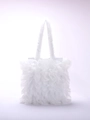Elegant white ruffled tote bag featuring romantic layered organza frills for summer - White