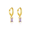 Elegante goldene S925 Silber Creolen mit poliertem rechteckigem lila Zirkon Edelstein - 925er Silber / Gold Lila