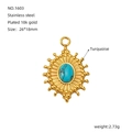 18k gold plated stainless steel sunburst pendant with turquoise inlay, 26x18mm - Turquoise Starburst Style (1603)