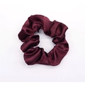 Elegant wine red satin silk scrunchie with a glossy finish for a French retro hairstyle - Burgundy