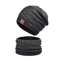 Set berretto e scaldacollo in maglia grigio scuro con toppa in ecopelle - Nero Misto