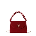 Elegante Handtasche aus rotem Samt mit Perlengriff und goldener Schleife für Hochzeiten - Schleife-Stil