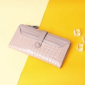 Elegant long lavender wallet with crocodile pattern and snap button closure for women - Long Style / Purple