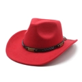 Detail of red cowboy hat featuring black decorative band with blue arrow embroidery - M (56-58cm) / Red